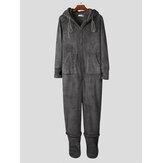  Men Flannel Thick Plain Onesies Loungewear Thermal Thumb Holes Hooded Jumpsuit Pajamas With Socks sleepwear