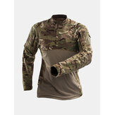 Men's Outdoor Tactical Printing Breathable Elastic Soft Wearable Zipper Collar Casual T-shirts