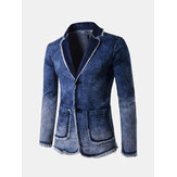 Casual Business Blue Suits Fashion Gradient Color Tassel Denim Washed Blazers for Men