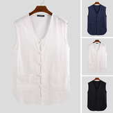 Heren mouwloos shirt in Chinese stijl zonder kraag V-hals retro fit vest Tank tops