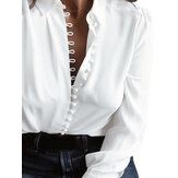 Long Sleeve Low Cut Casual Blouse Buttons Down Shirts