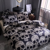 Fundas de edredón y funda de almohada impresas con calavera en blanco y negro. Juegos de ropa de cama con estilo de Halloween.