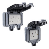 13A Waterproof Double Socket Plug Socket Box Electronic Switch Module Socket with Installation Accessories 
