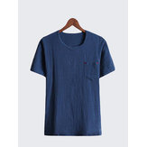 Chinese Japanese National Style Retro Cotton Linen Loose Plus Tamanho Short Sleeved Men T-shirt 
