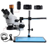 Microscope stéréo de zoom 3,5 ~ 90x de grossissement avec caméra 16MP pour réparation de PCB industriels, monture robuste entièrement en métal, puissant éclairage annulaire à 56 LED