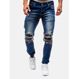 Stylowe jeansy z poszarpanymi bawełnianymi poszarpanymi dziurami Postrzępione jeansy dla mężczyzn