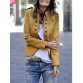 Women Casual Solid Color Button Long Sleeve Jacket