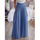 Women High Waist Trousers Casual Loose Wide Leg Pants with Pockets