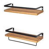 Prateleira flutuante de madeira para armazenamento na parede de 2 peças para cozinha ou banheiro