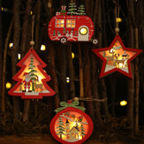 Decoración navideña de madera hueca colgante de luz nocturna, adornos de árbol