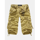 Hombres al aire libre Multi-bolsillo Carga Pantalones cortos Casual Color Rodilla longitud Pantalones cortos de algodón