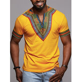 Męska afrykańska etniczna bluzka z krótkim rękawem w stylu Dashiki z nadrukiem topy T Shirt