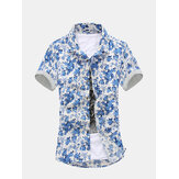 Summer Mens Casual Slim Fit Short Sleeve Shirts Fashion Flower Printed Shirt 