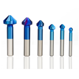 Drillpro 6Pcs 3 Flûtes HSS Bleu Nano Fraises Chanfreinage Fraise à chanfreiner à 90 Degrés Mèche de Dressage