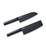 HUOHOU 2PCS / Set Cooles schwarzes Edelstahlmesser Antihaftmesserset 7 Zoll Anti-Bakterien Küchenchef Messer Schneidemesser von 