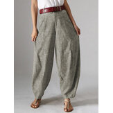 Pantaloni a vita alta con bottoni di colore solido e tasche in stile Harem per donne