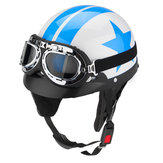 バイク用ヘルメット スターパターン ブルーとホワイト バイザーゴーグル付き ビンテージ