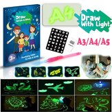 Rozmiar A3, A4, A5. Zabawka dla dzieci - 3D tablica do rysowania fluorescencyjnego, rysowanie światłem, świetna zabawa dla całej rodziny.