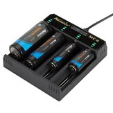 Caricabatterie universale intelligente Fuoco solitario® 3.7V a 4 slot con protezione contro i cortocircuiti per batteria Li-ion 18650 26650 14500