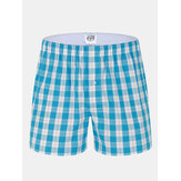 Summer Mens Cotton Beach Shorts Casual Plaid Loose Comfortable Household Arrow Pants