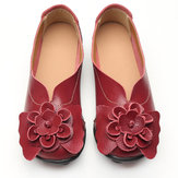 Tamaño grande Mujer Flower Leather Lazy Flats