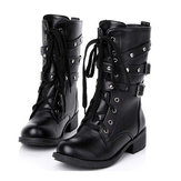 Motorcycle Boots Women Cool Goth Punk AnkleMilitary Lace-up Black 