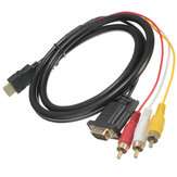 Convertidor de adaptador de conector de cable 1.5m 5Ft HDTV HDMI a VGA HD-15 3 RCA