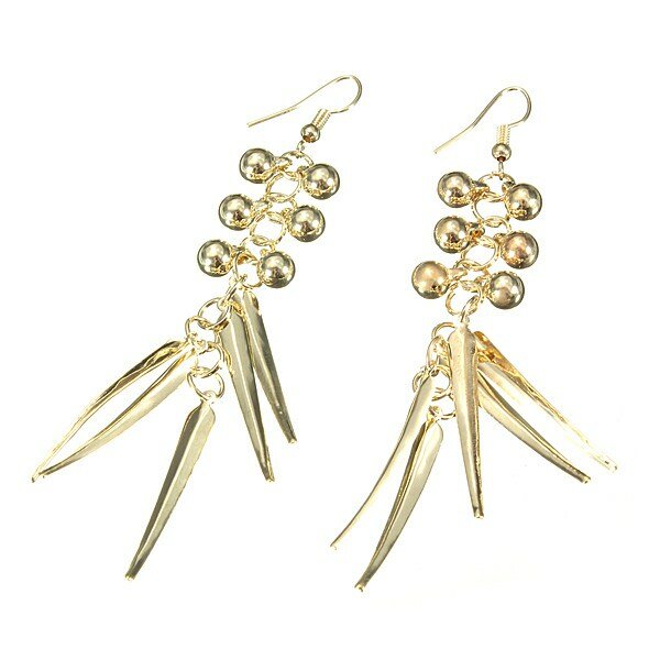 Gold Silver Beads Spike Rivet Long Tassel Ear Drop Earrings For Women