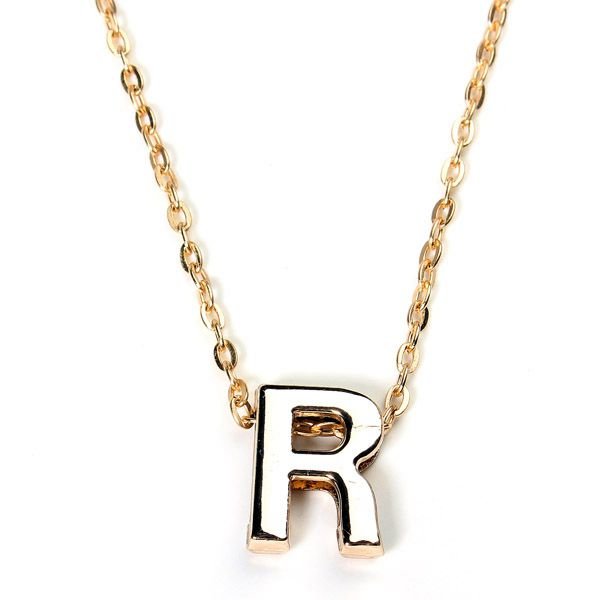 Gold Plated Letter Alphabet Name Pendant Chain Necklace Unisex Jewelry