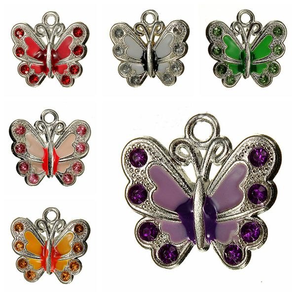 Silver Plated Crystal Rhinestone Butterfly Charm Necklacee Pendant DIY