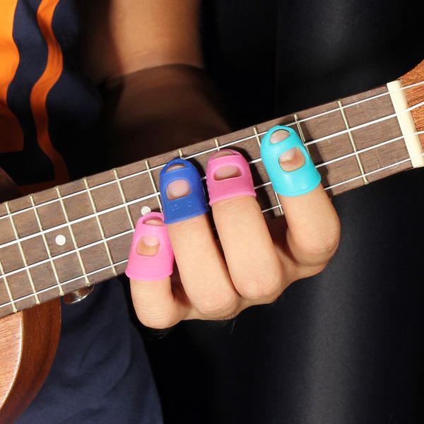 4x Silicone Guitar Fingertip Finger Pick Protectors For Bass Ukulele Beginner JJ 