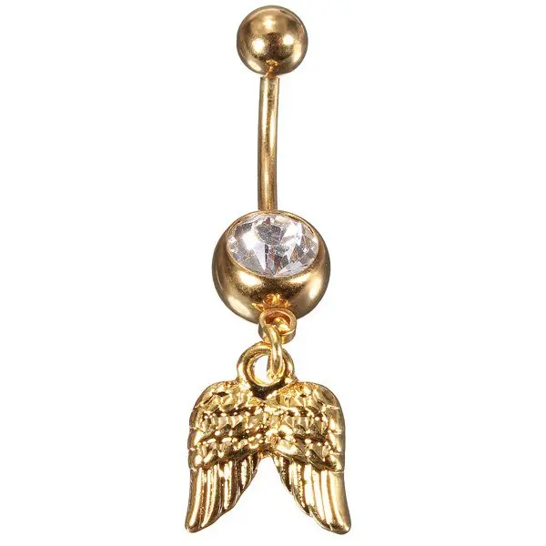 Golden angel wings crystal navel belly button ring body piercing