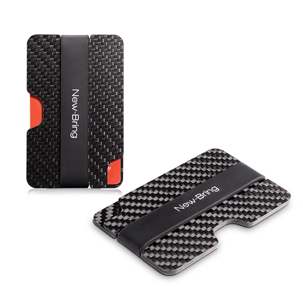 NewBring NBQJ0802 Card Holder Carbon Fiber Utility-thin Mini Money Clip Credit Card RFID Blocking Anti-Thief Card Wallet