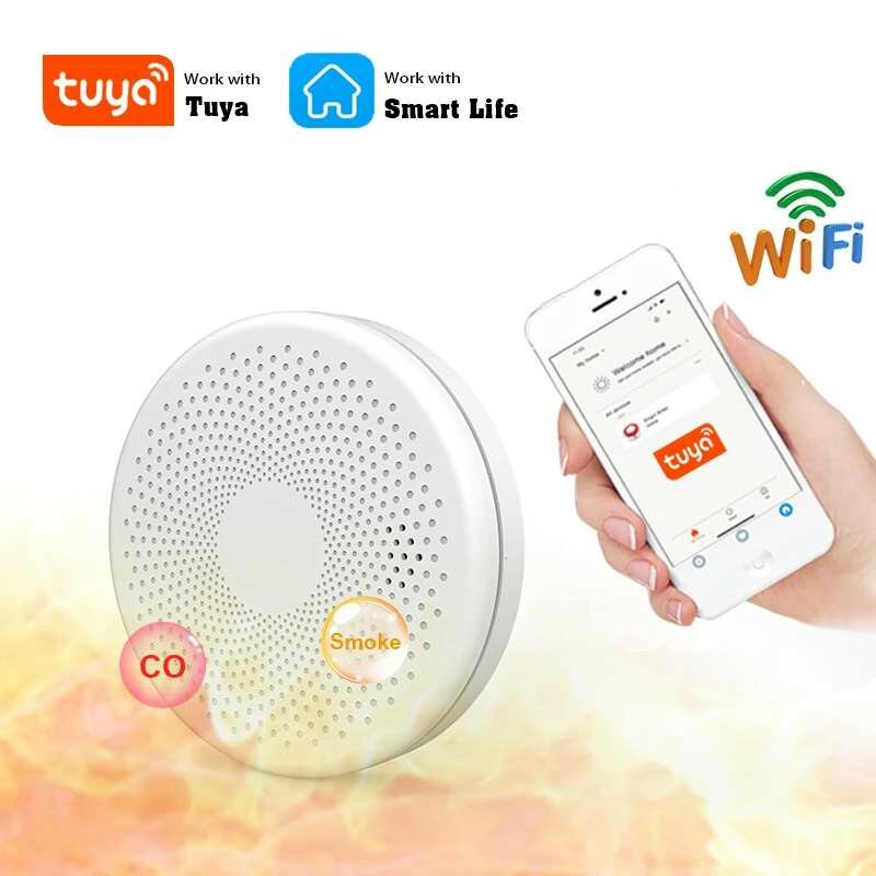 2 in 1 Version WiFi Function Tuya And Smart Life Smoke Detector Sensor & Carbon Monoxide Co Gas Detector Smoke Fire Soun