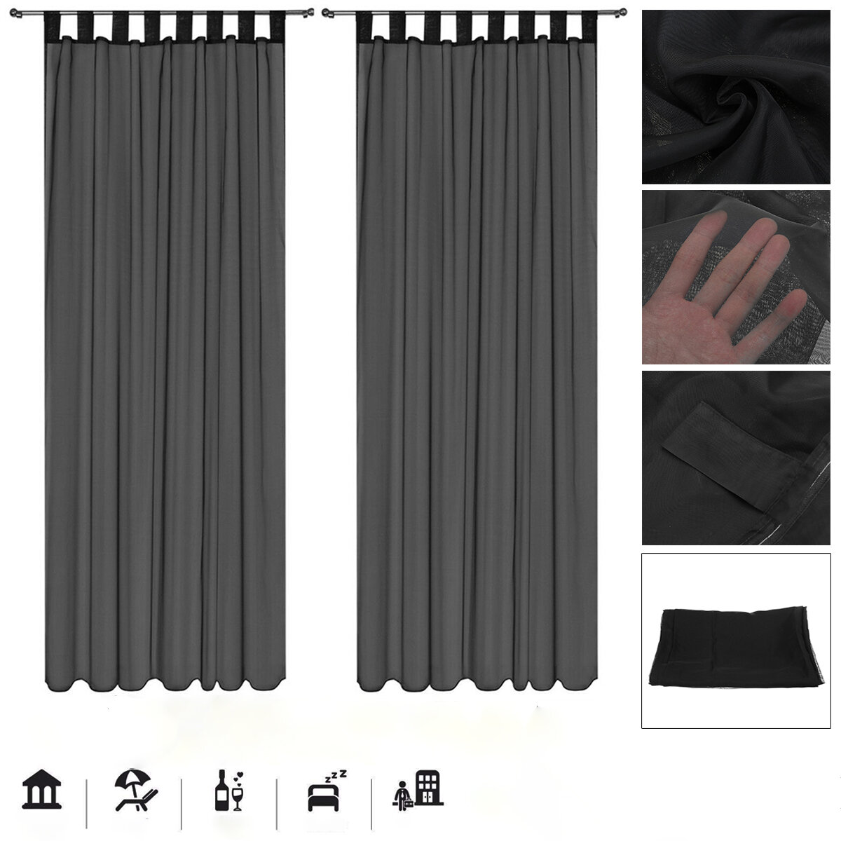 1/2 STKS Zwart Voile Gordijn Polyester Ademend Tule Vitrages voor Keuken Woonkamer Slaapkamer