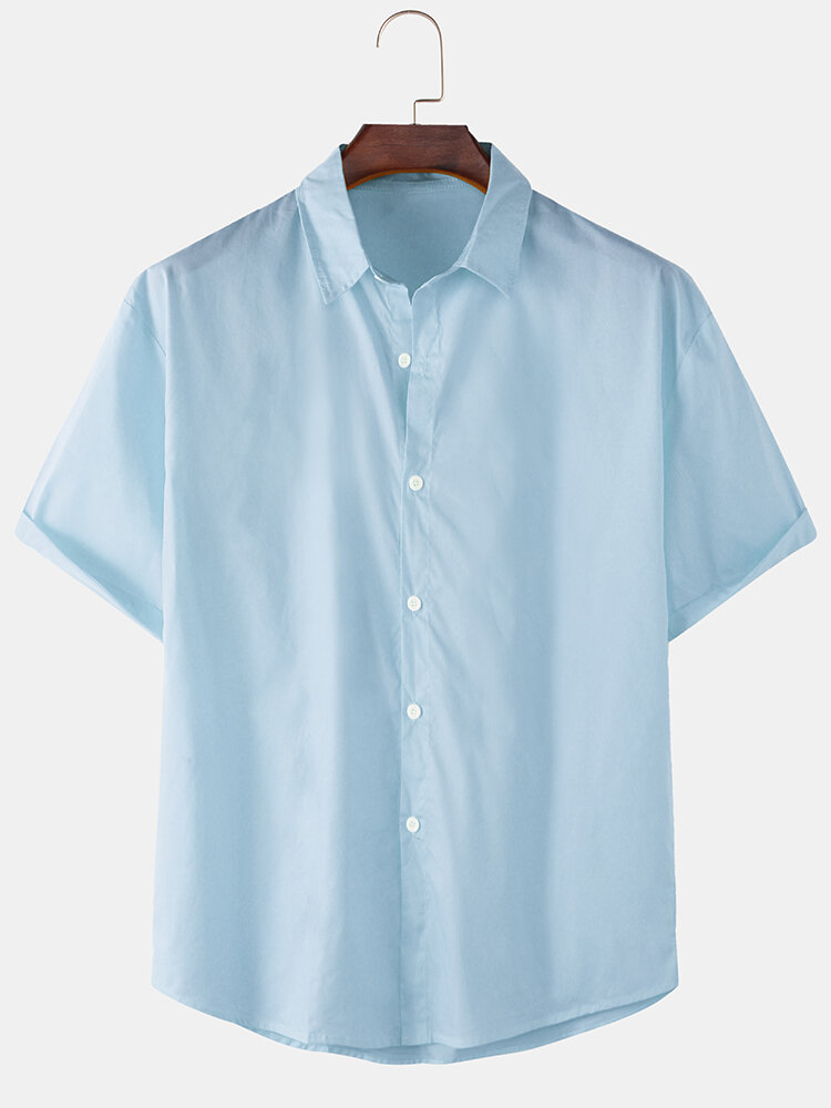 Mens Solid Color Basic Cotton Breathable Short Sleeve Shirts