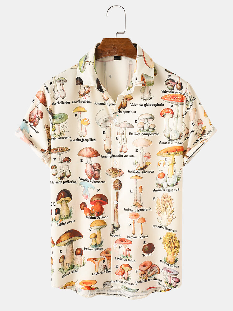 Heren paddenstoelensoorten patroon Print Community Spirit shirt met korte mouwen