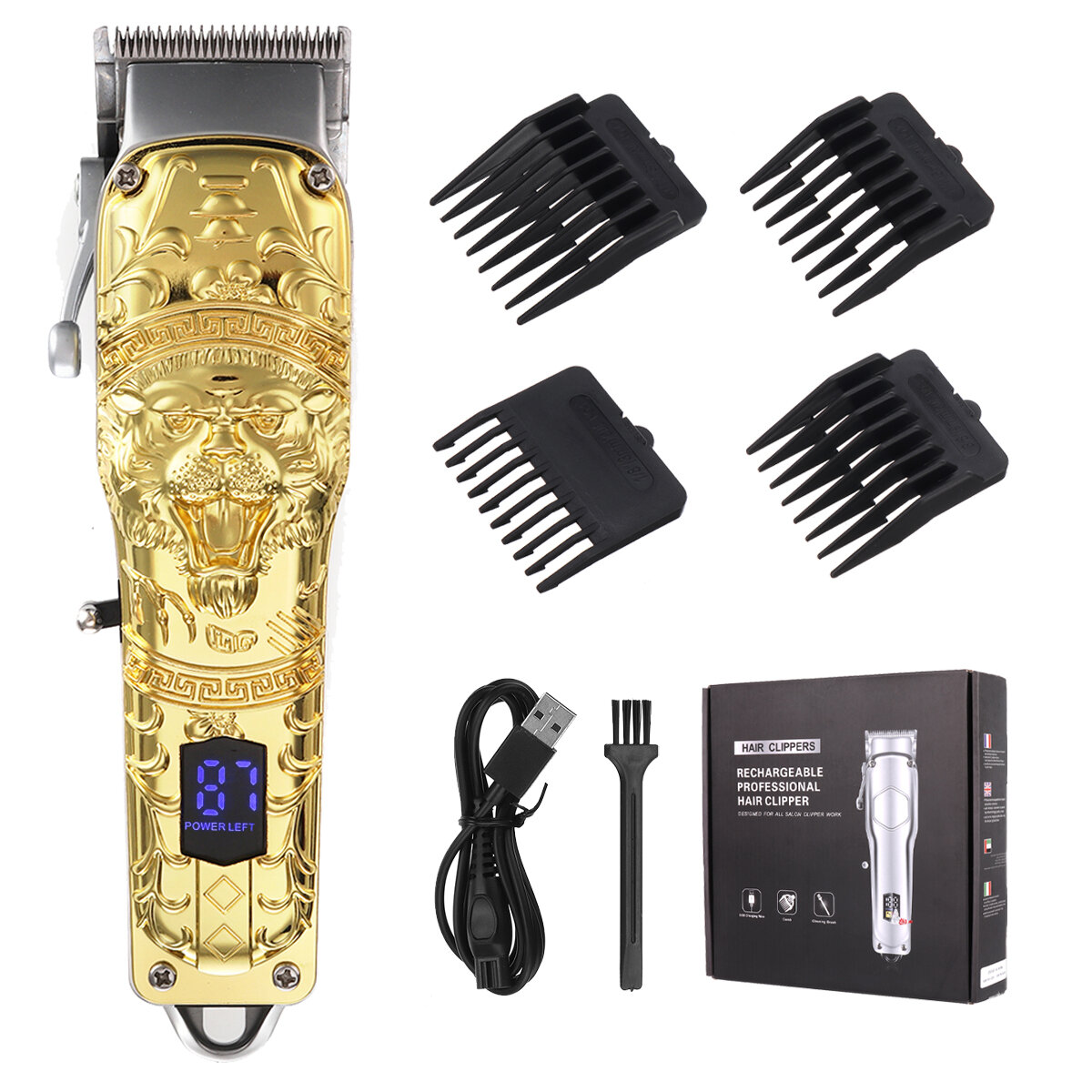 0.1-3mm 4 Gear Electric Hair Clipper Men All-metal Rechargeable Hair Trimmer Shaver Barber W/ 4pcs L