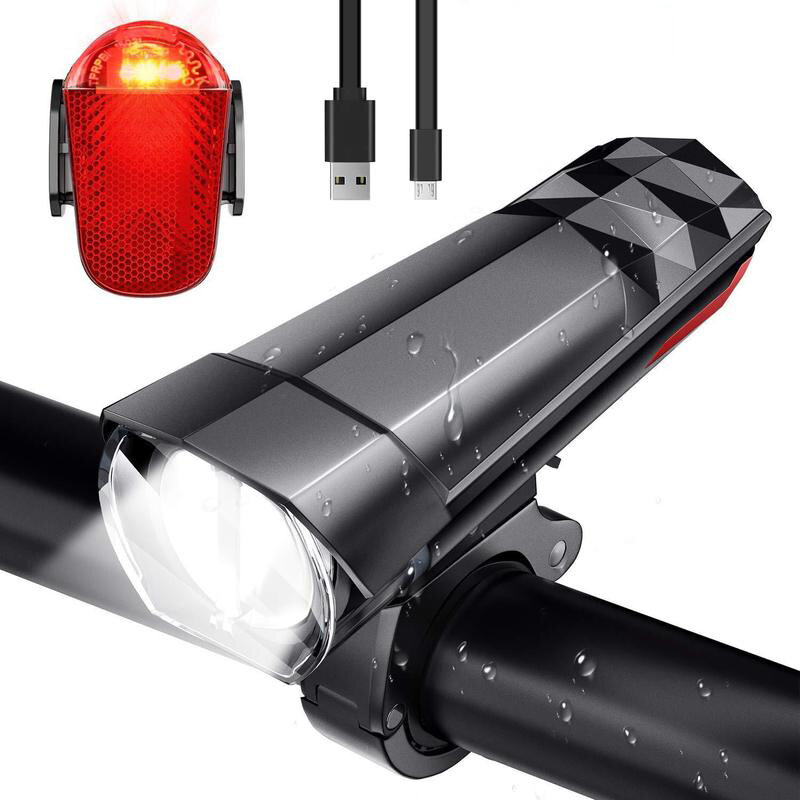 BIKIGHT 320LM Bike Light Headlight + 120LM Tail Light 3 Modes Adjustable Front Handlebar Lamp USB Ch