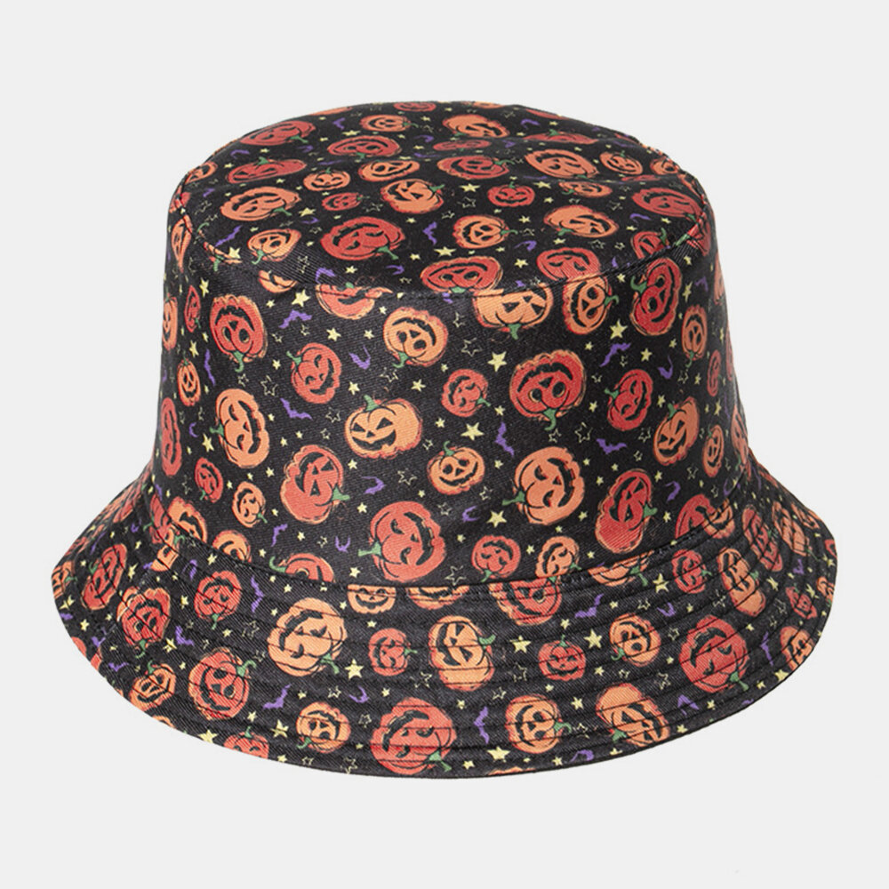 

Unisex Halloween Overlay Pumpkin Ghost Pattern Casual Funny Sunshade Hat Bucket Hat