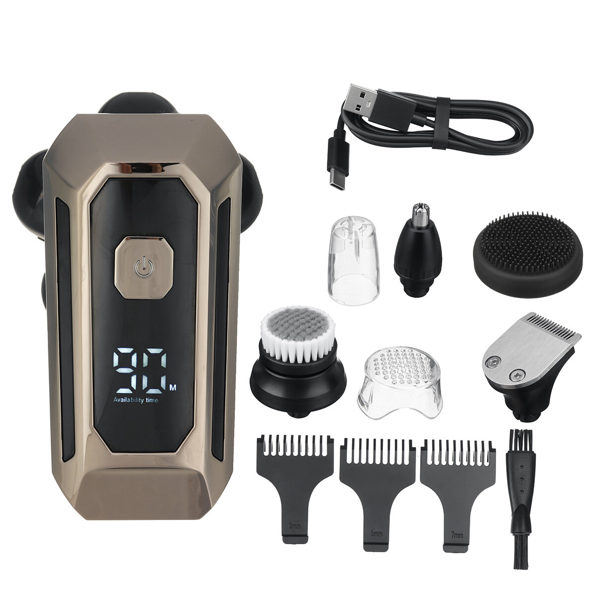 

5 IN 1 6D Rotary Electric Shaver USB Rechargeable Bald Head Shaver IPX7 Waterproof LED Display