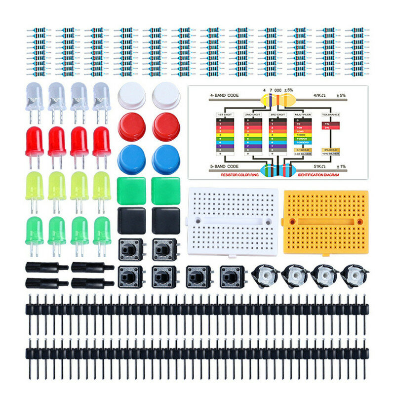Electronics Components Basic Starter Kit for Arduino Breadboard with LED Buzzer Capacitor Resistor +