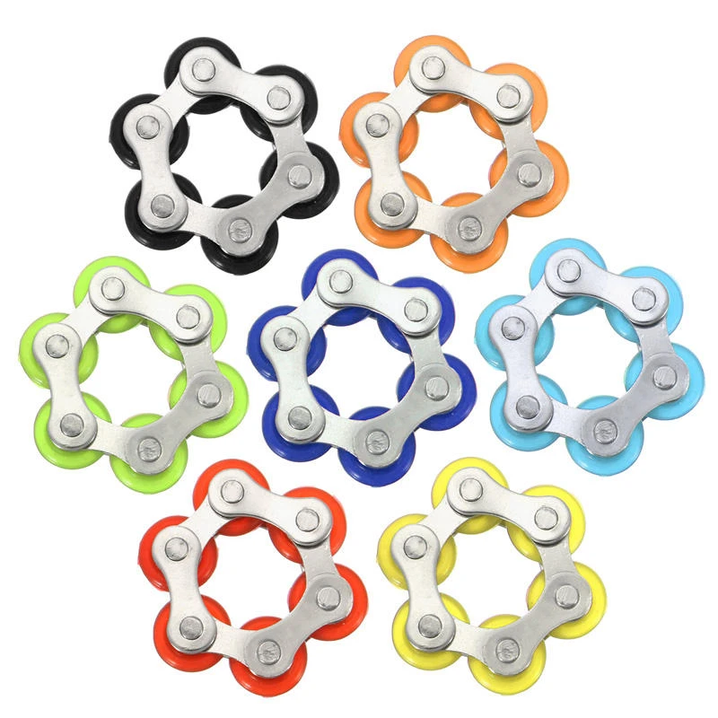 Stainless steel colorful bicycle chain shape rotating fidget hand spinner edc reduce stress toys