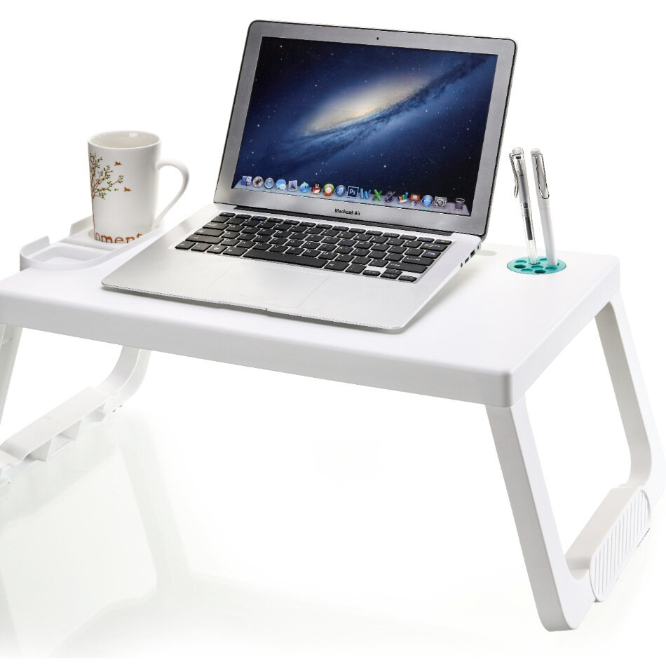 Portable Plastic Foldable Laptop Desk Stand Lapdesk Computer Notebook Multi-Functional Bed Sofa Breakfast Tray Table Office Serving Table with Tablet&Pen Slots/Cup Holder