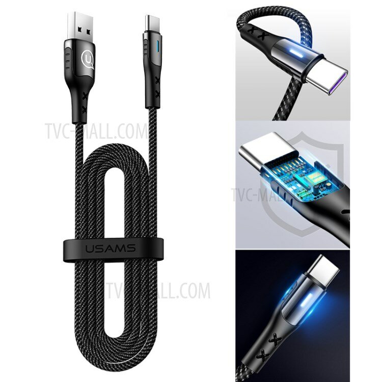 

Usams US-SJ319 5A USB Type-C QC3.0 PD Fast Charging Data Cable 1.2m for Samsung Galaxy S21 Note S20 ultra Huawei Mate40