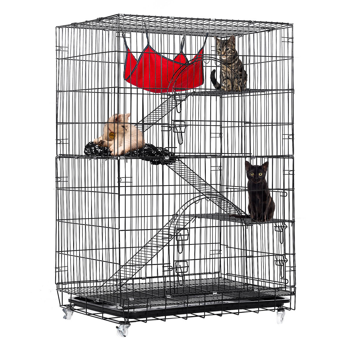 

PawGiant 4-Tier Cat Cage, Cat Playpen Kennel Crate Chinchilla Rat Box Cage Enclosure with Ladders, Platforms Beds, Latch
