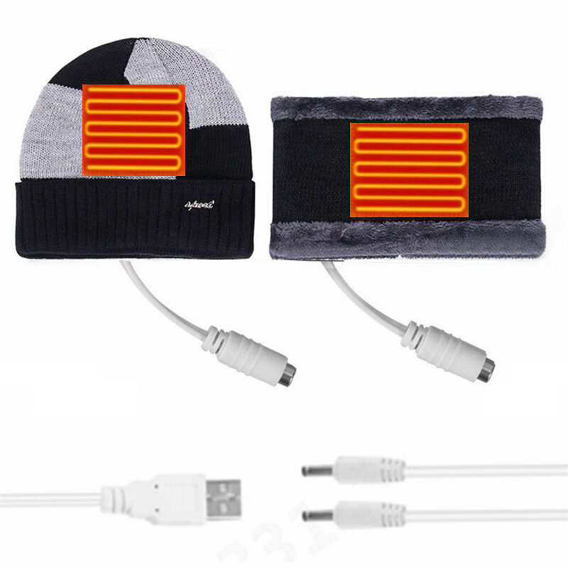 Electric Heating Hat Scarf Set Rechargeable Thermal Washable Hat Soft Knitted Winter Warm Scarf for Head Neck