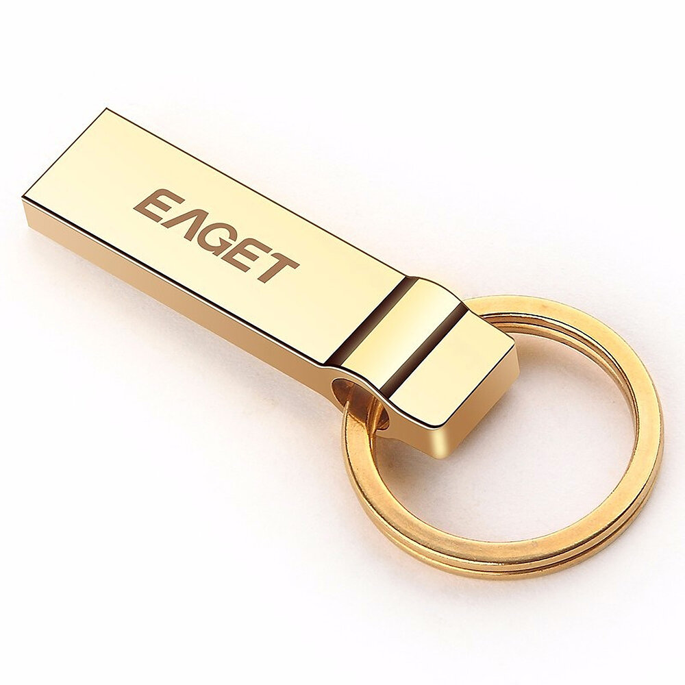 EAGETU90高速USB3.0Flashドライブ防水ShockProofメタルゴールドUSBディスクサムドライブ（キーリング付き）