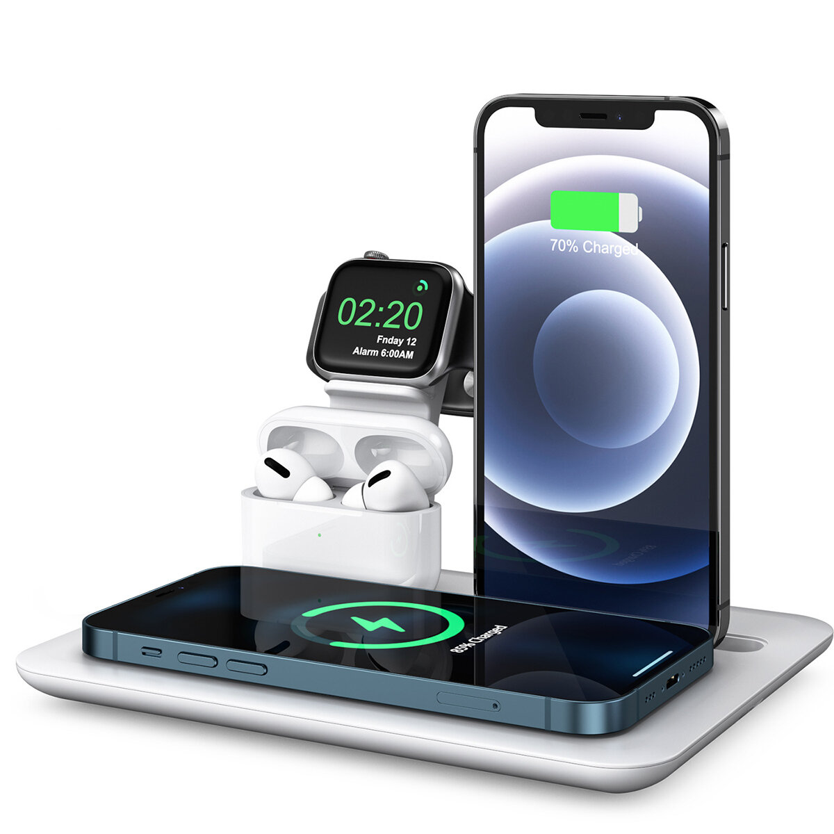 4-IN-1 15W Qi Fast Wireless Charger Charging Pad Stand Dock Mobile Phone Holder Stand for iPhone iWa
