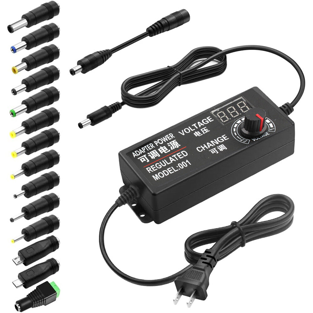 Universal AC to DC Adapter 48W Adjustable Voltage 3-24V 2A with LCD Display 14 Tips Polarity Converter Best for Househol